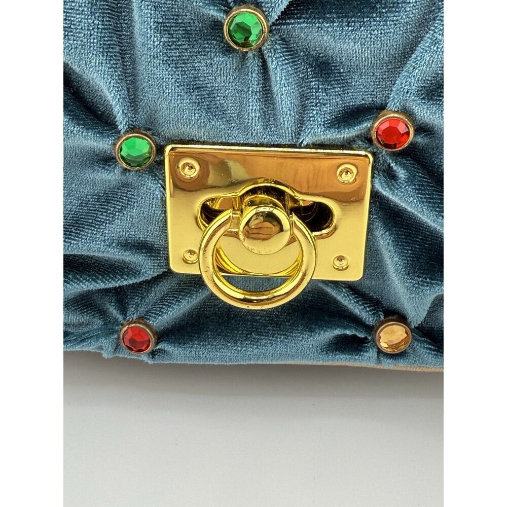 Twiggy London Velvet Bag With Colored Rhinestone Embellishments Teal - Picture 2 of 13